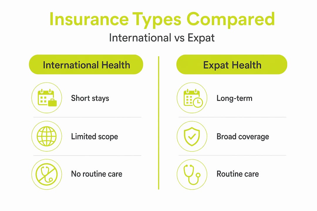 Infographic comparing international and expat insurance features