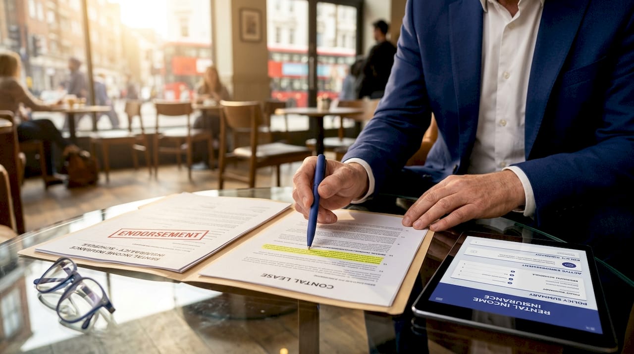 Landlord reviewing lease and insurance endorsement papers