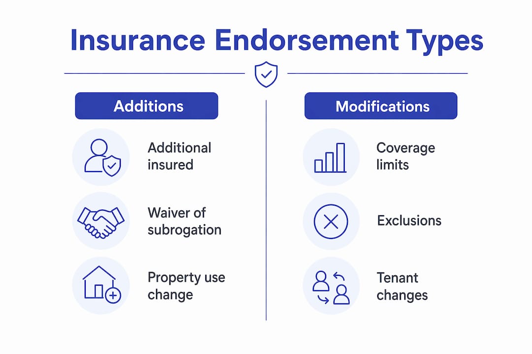 Infographic showing two categories of insurance endorsements