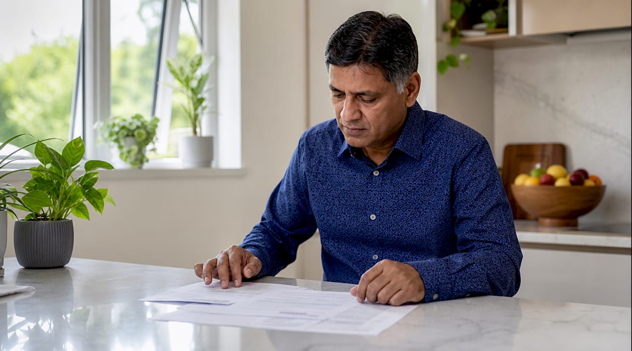 Hands reviewing property insurance papers
