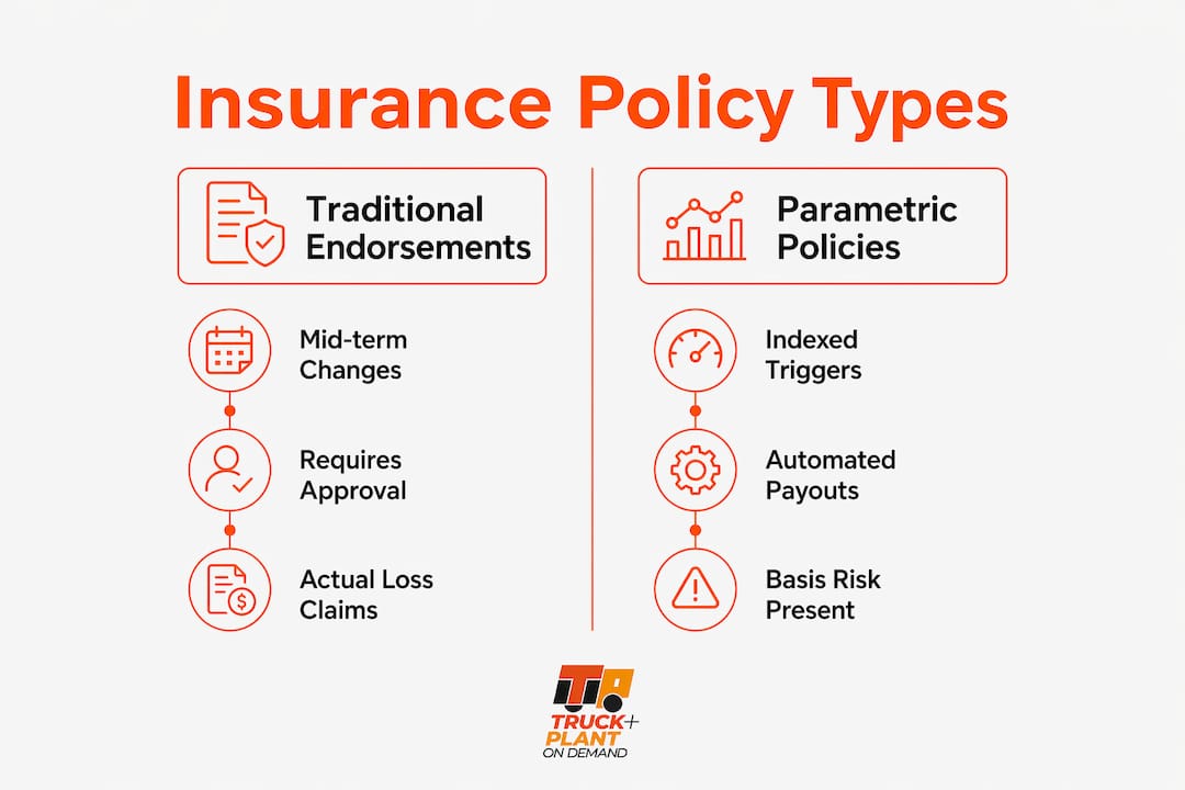 Comparison infographic of insurance endorsements and parametric policies