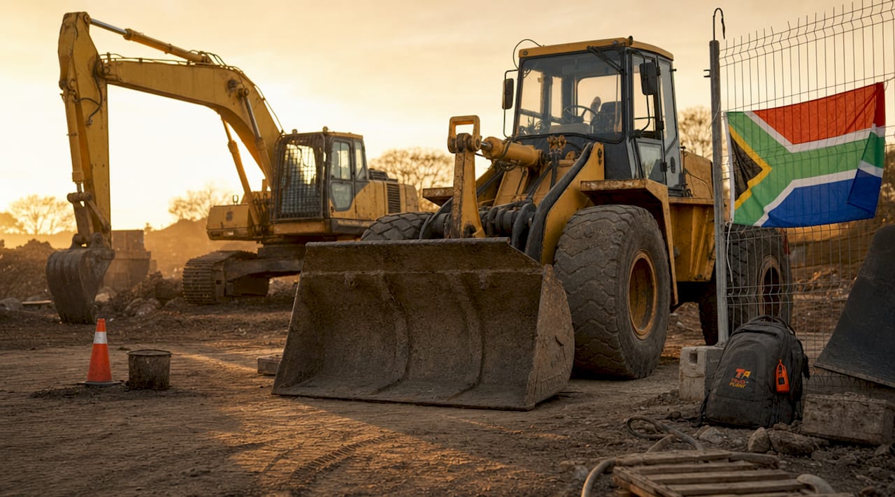 Yellow excavator and loader at construction site