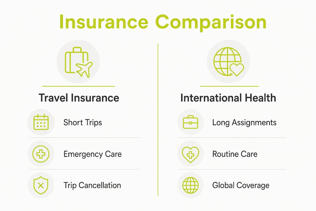 Infographic comparing travel and international health insurance