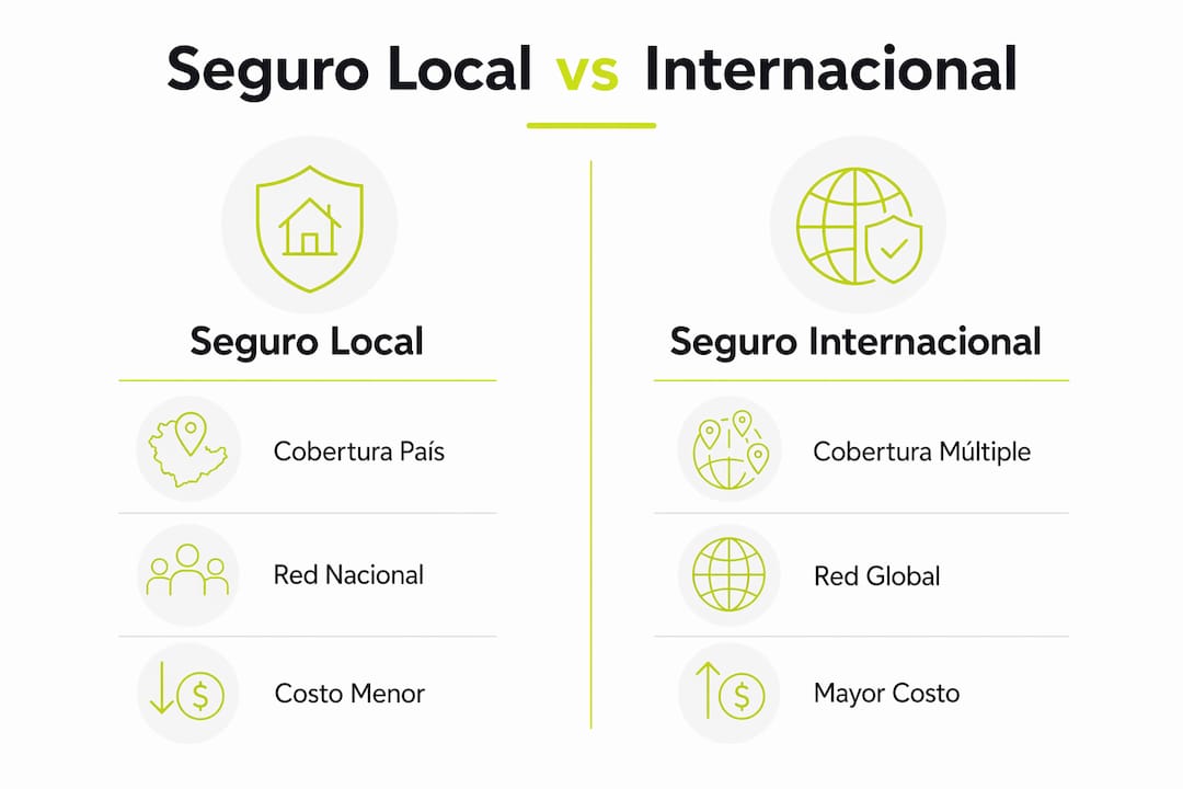 Infografía: diferencias clave entre seguros nacionales e internacionales