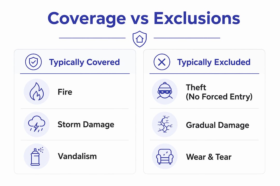 Infographic comparing covered and excluded risks
