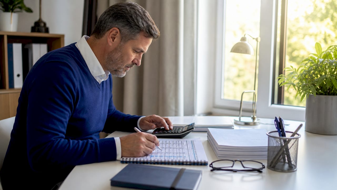 Hands calculating construction inflation at desk
