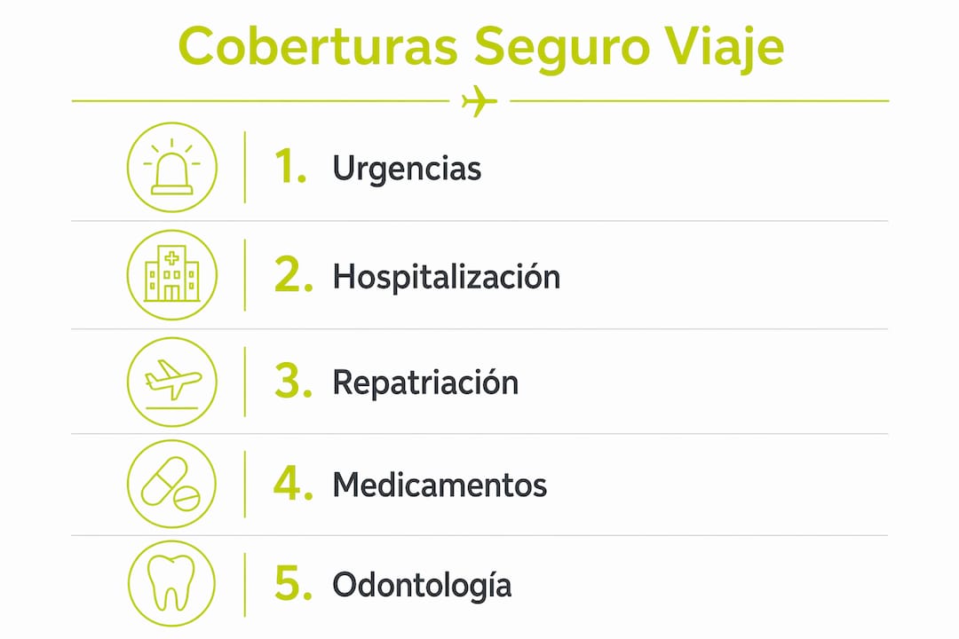 Infografía con las coberturas más recomendadas para tu seguro de viaje