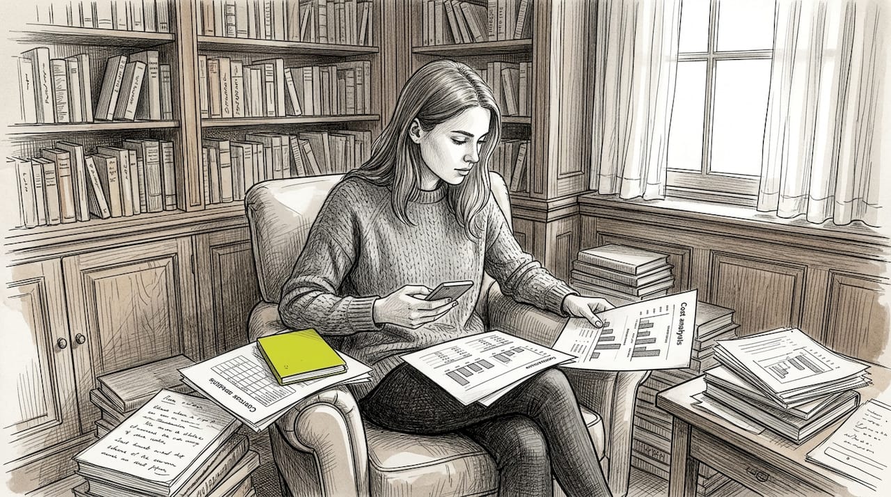 Mujer revisando y comparando opciones de seguros de viaje para elegir la más conveniente