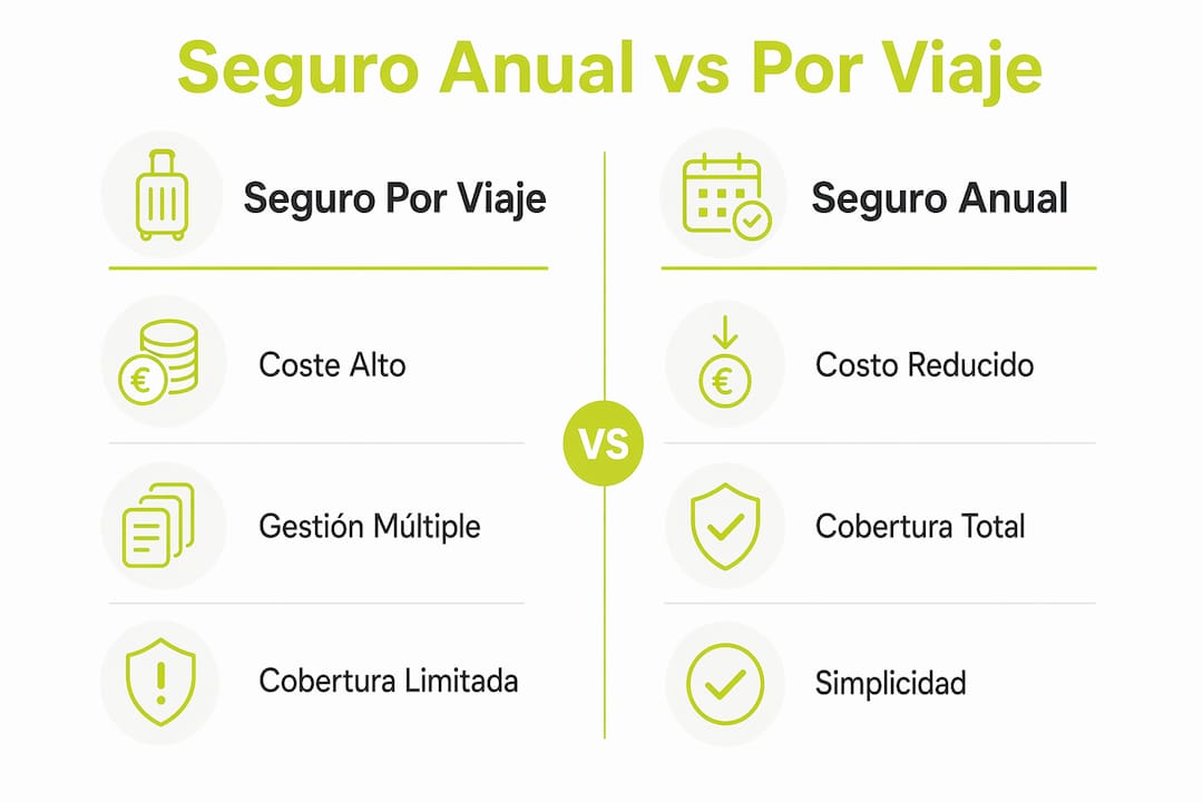 Infografía: diferencias clave entre seguro de viaje anual y seguro por viaje