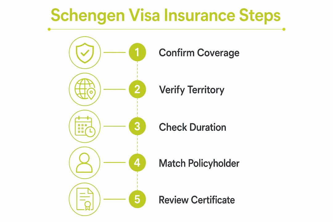 Infographic detailing Schengen visa insurance checklist steps