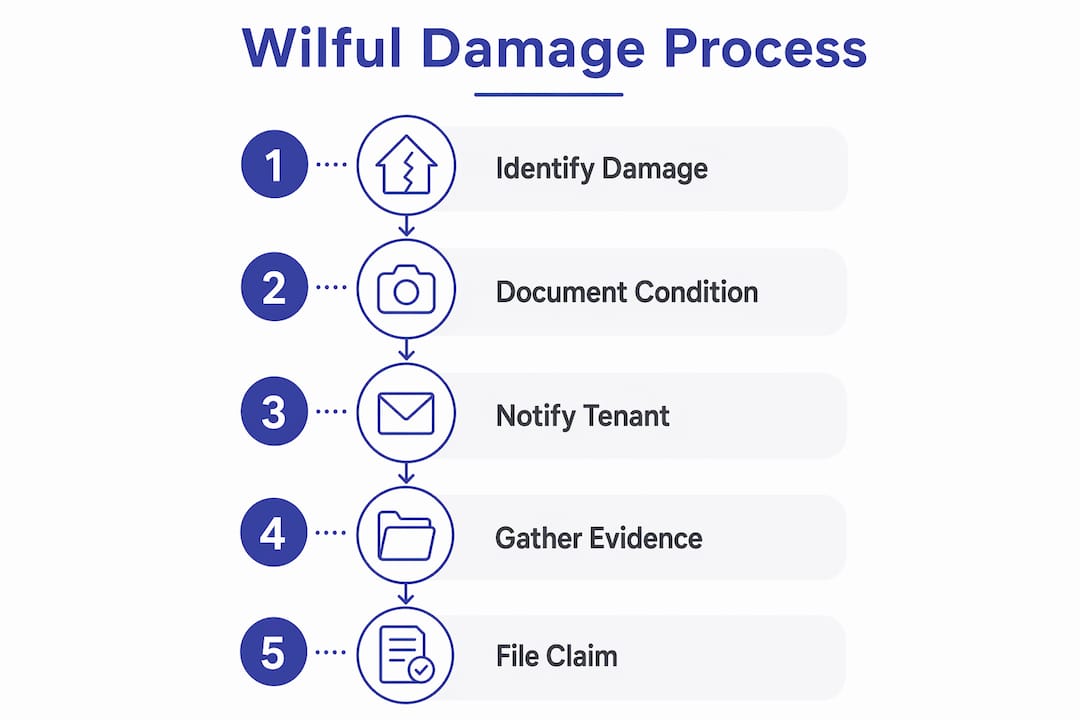 Infographic showing wilful damage process steps
