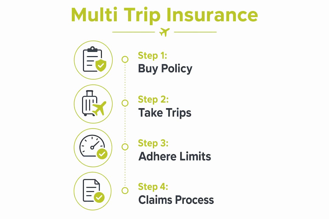 Infographic showing multi trip insurance process steps