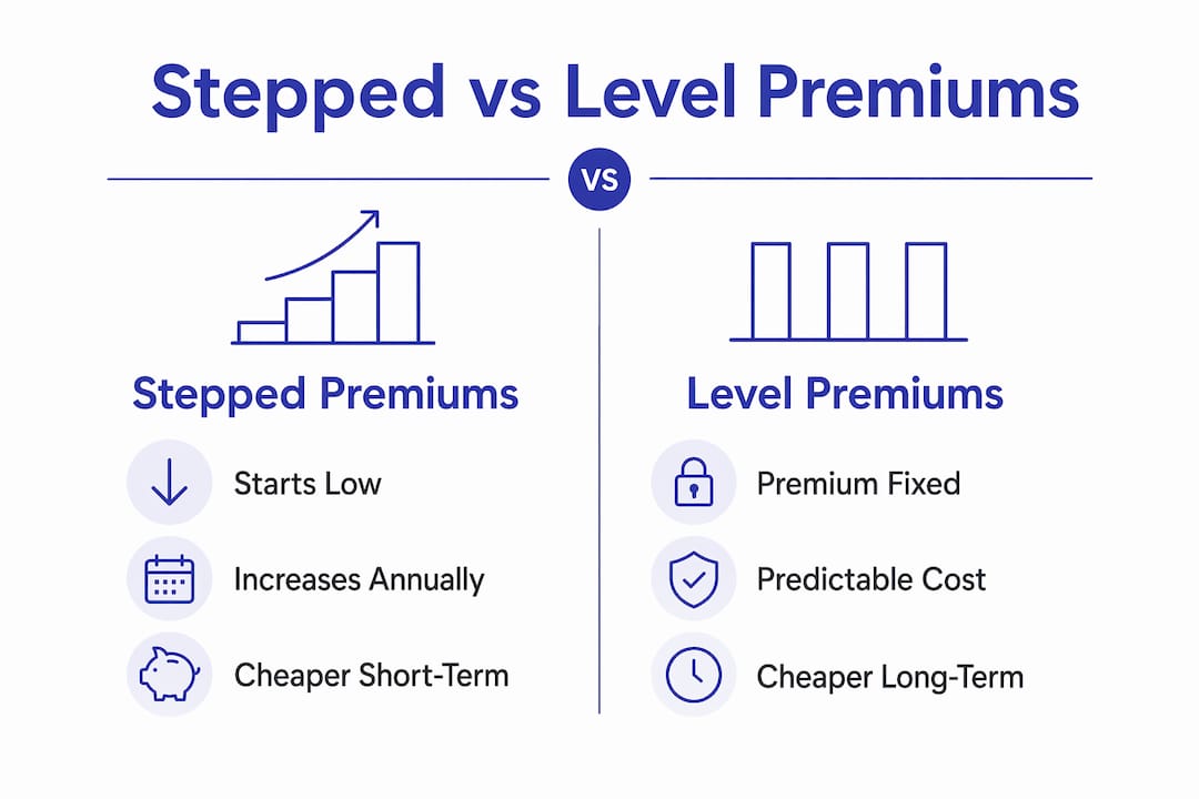 Infographic comparing stepped and level insurance premiums