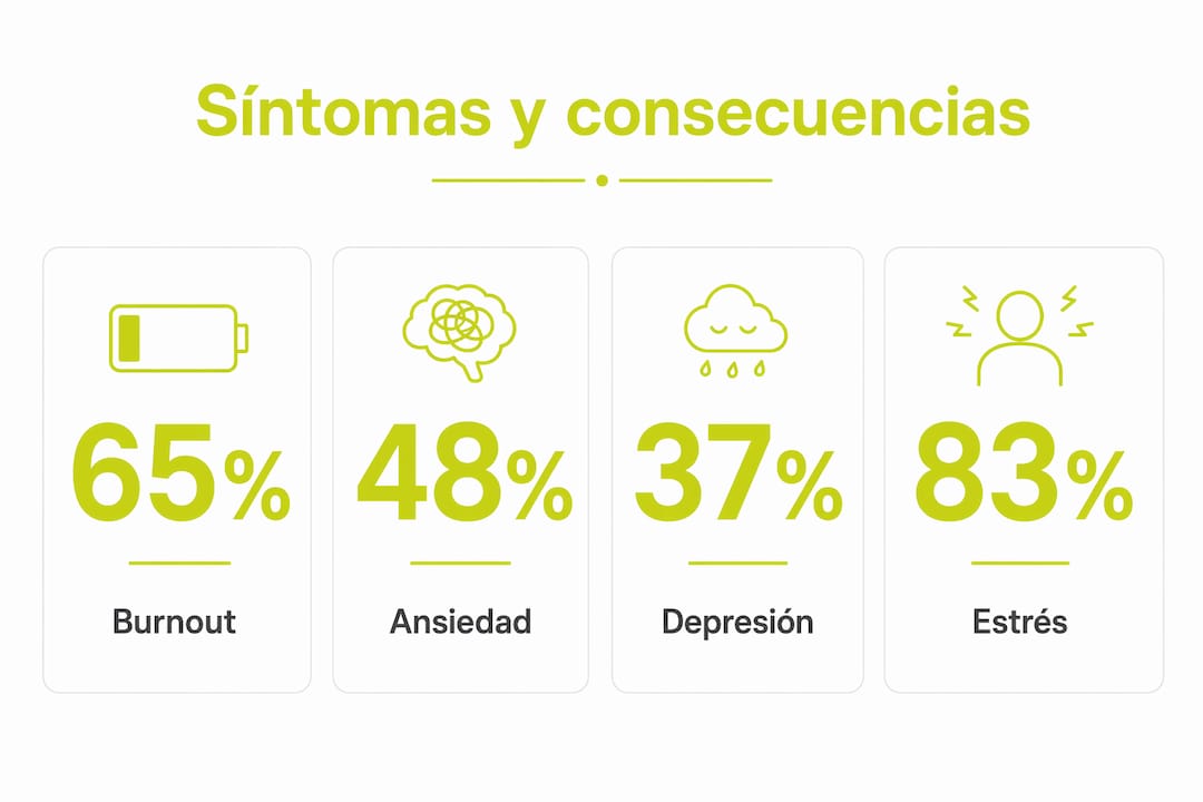 Infografía sobre los síntomas y las secuelas que pueden experimentar los profesionales sanitarios que trabajan en el extranjero