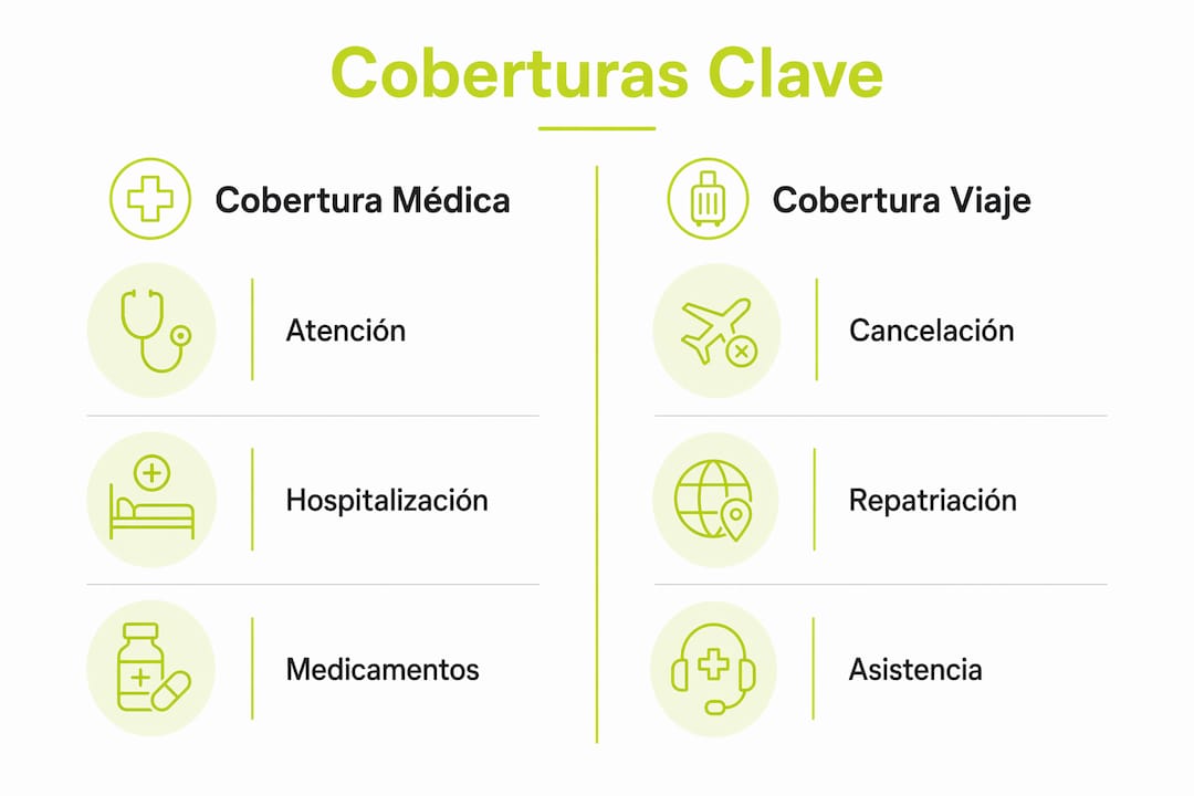 Infografía sobre las distintas coberturas de seguros de viaje frente al COVID-19