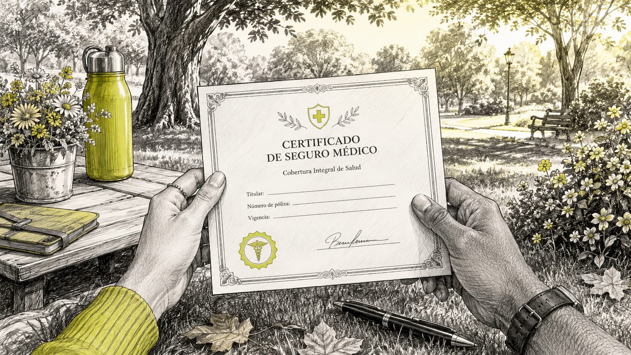 Unas manos muestran un certificado de seguro médico