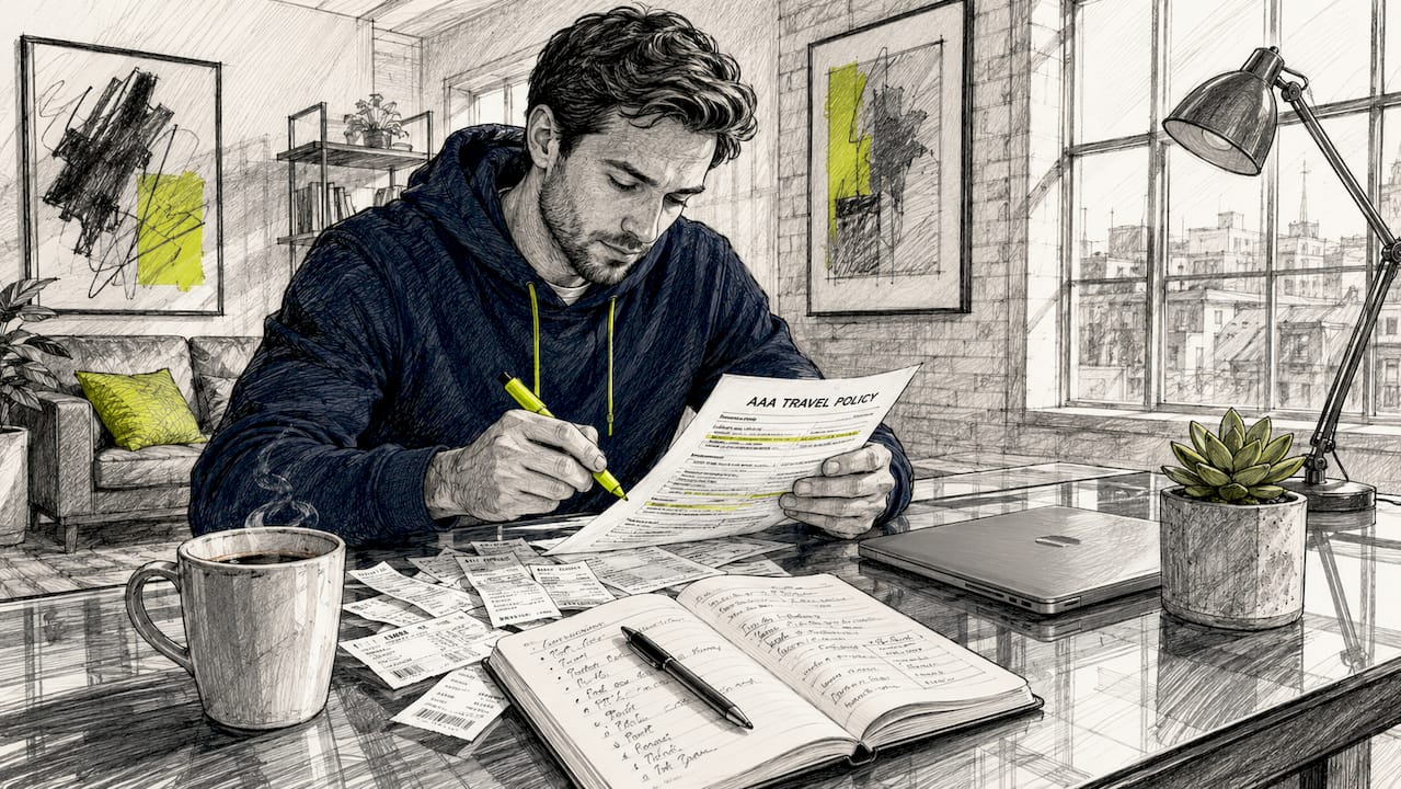 Man planning trip cancellations with documents