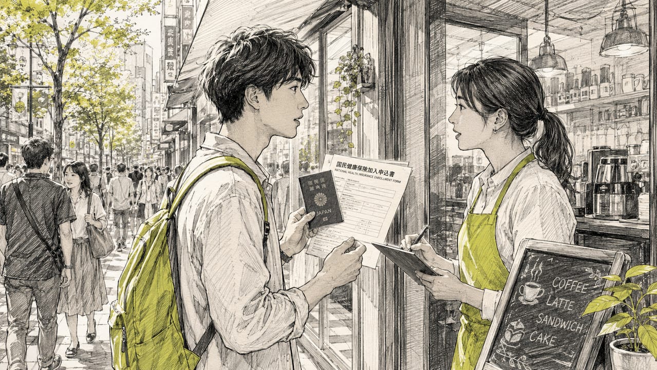 在日本,年轻男性如何办理医疗保险登记