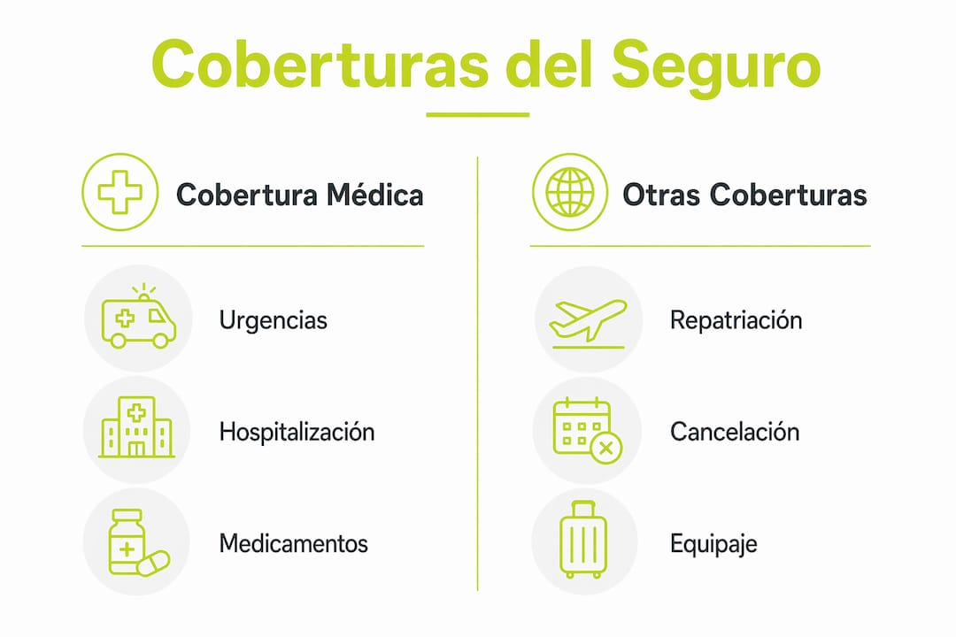 Comparativa visual de las coberturas que ofrecen los seguros de viaje
