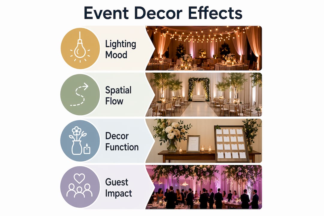 Vertical flow infographic on event decor effects