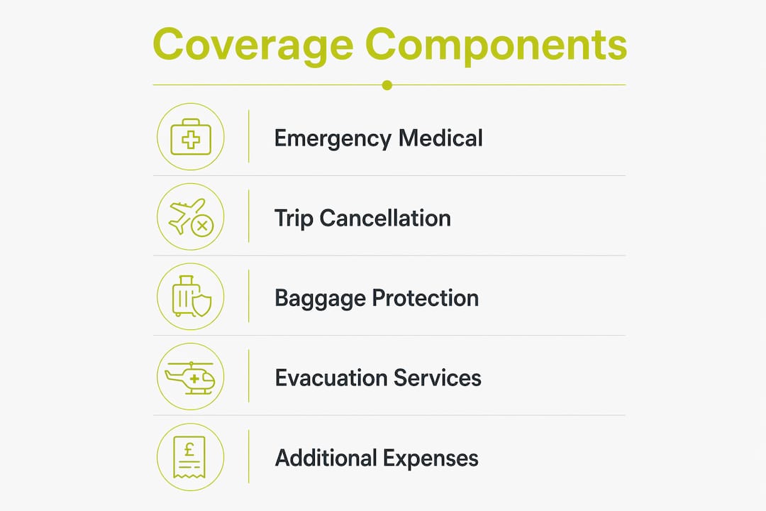 Infographic outlining travel insurance coverage components