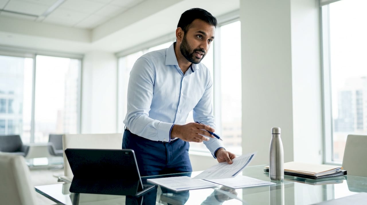 Man explaining landlord insurance coverage detail
