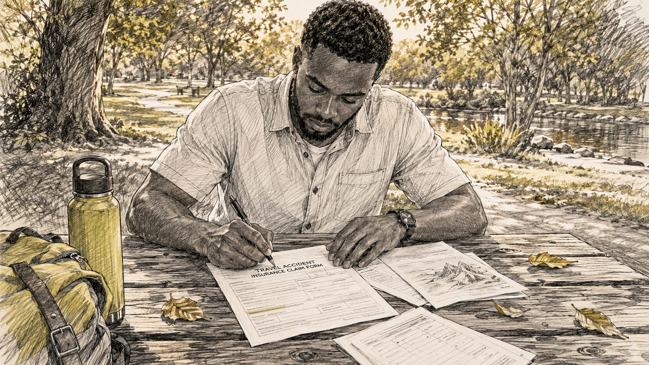 Close-up hands completing insurance claim form