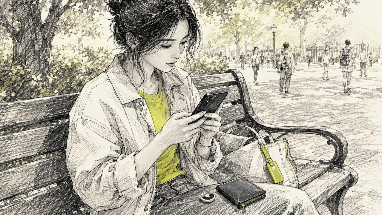 手里拿着手机和旅行安防设备