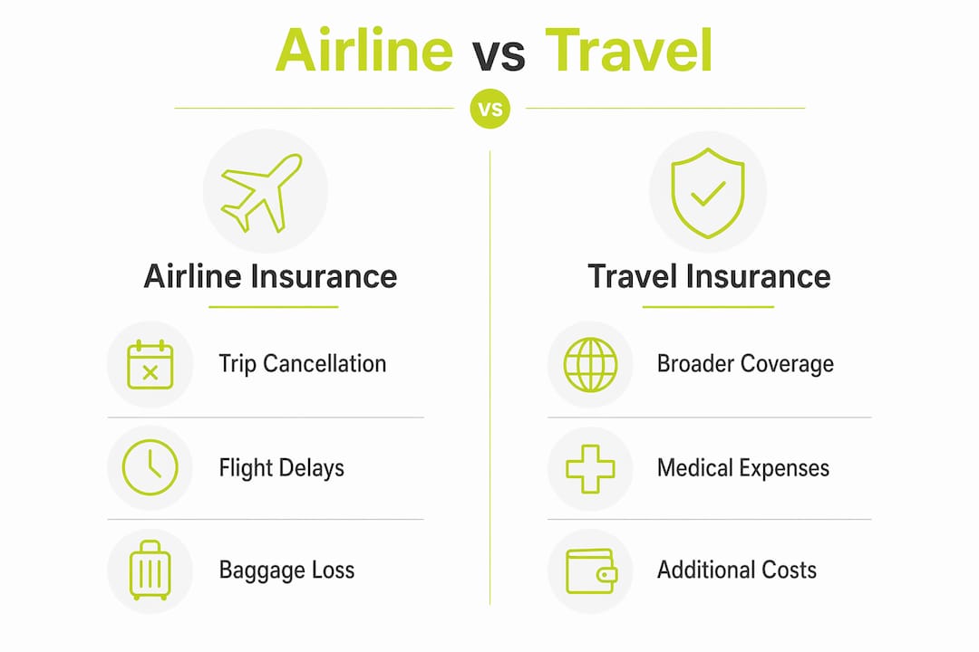 Infographic comparing airline and travel insurance coverage