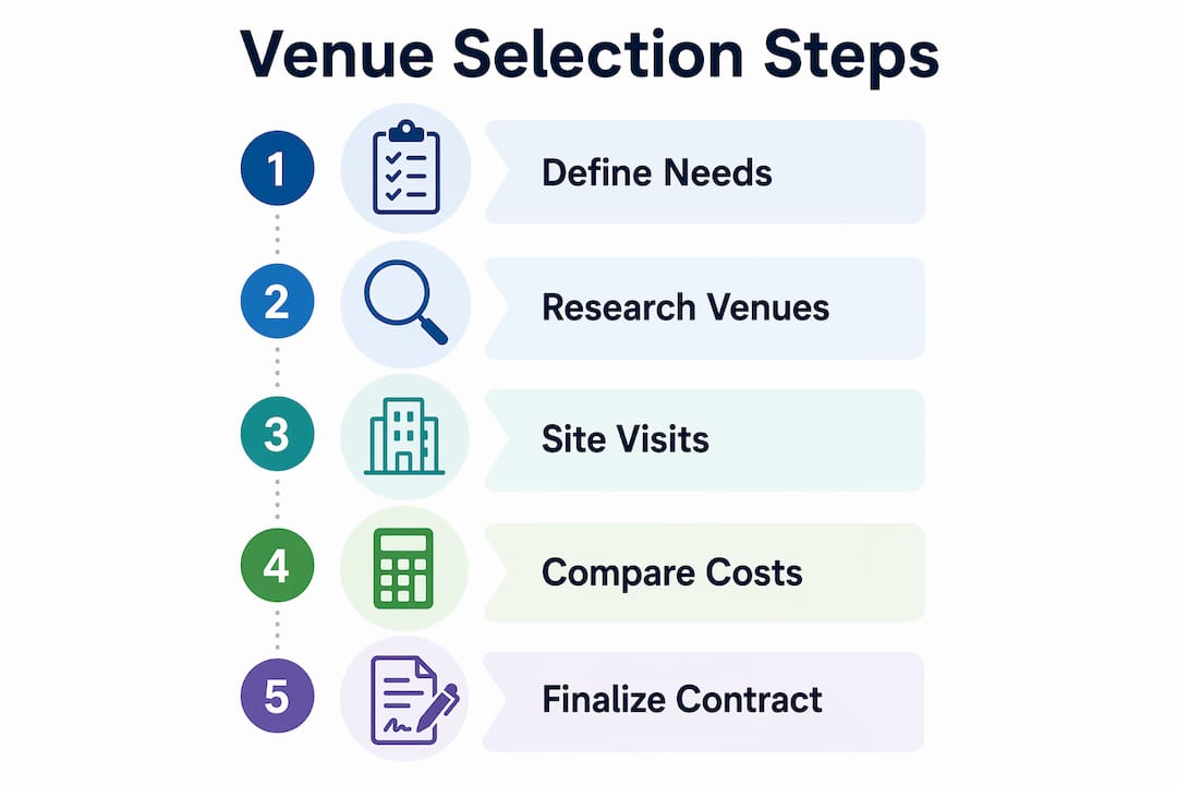 Infographic illustrating venue selection process steps