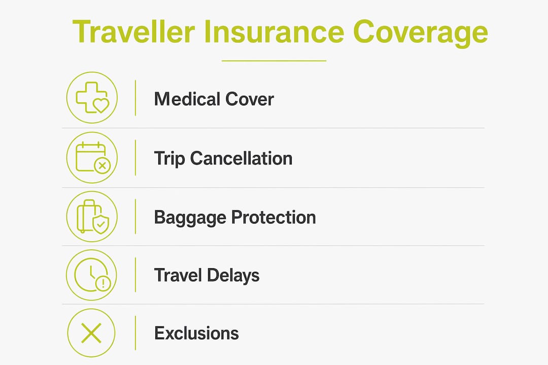 Infographic presenting traveller insurance coverage categories