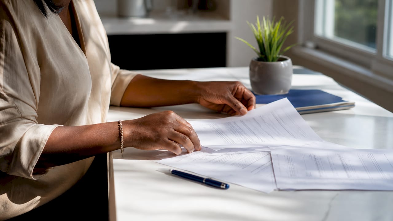 Hands sorting landlord insurance documents