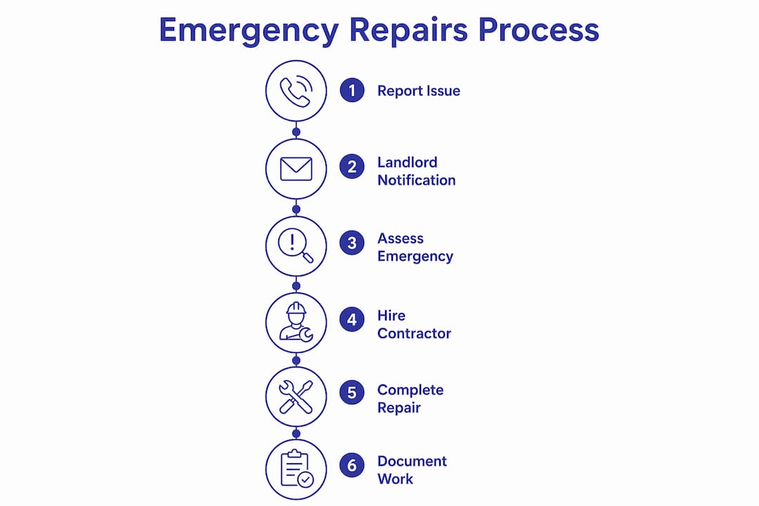 Infographic showing emergency repair process steps for landlords
