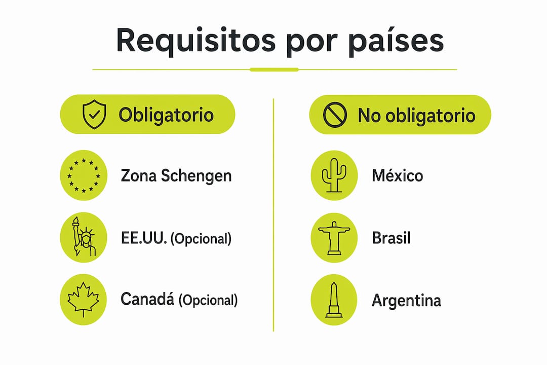 Guía visual sobre los requisitos de seguro médico en destinos internacionales