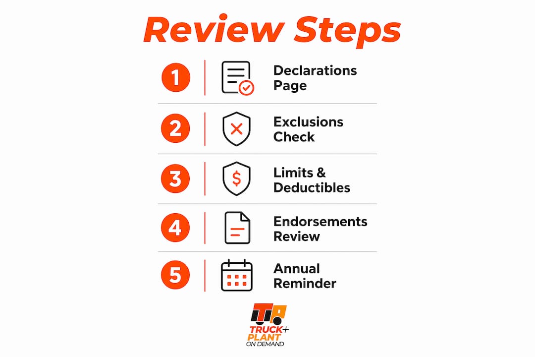 Infographic showing steps to review fleet insurance policy