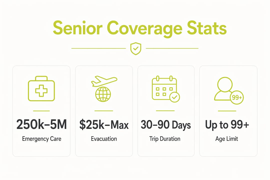 Infographic showing key travel insurance coverage stats for seniors