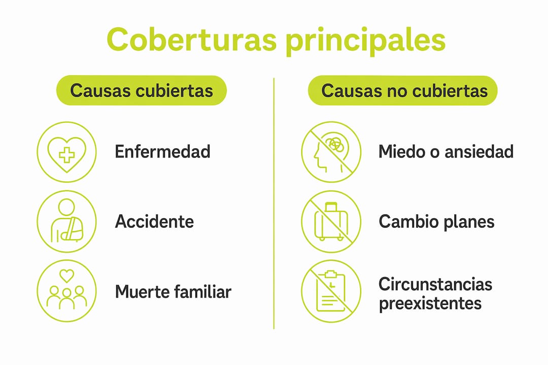 Infografía: diferencias entre las causas que sí cubre y las que no cubre el seguro de cancelación
