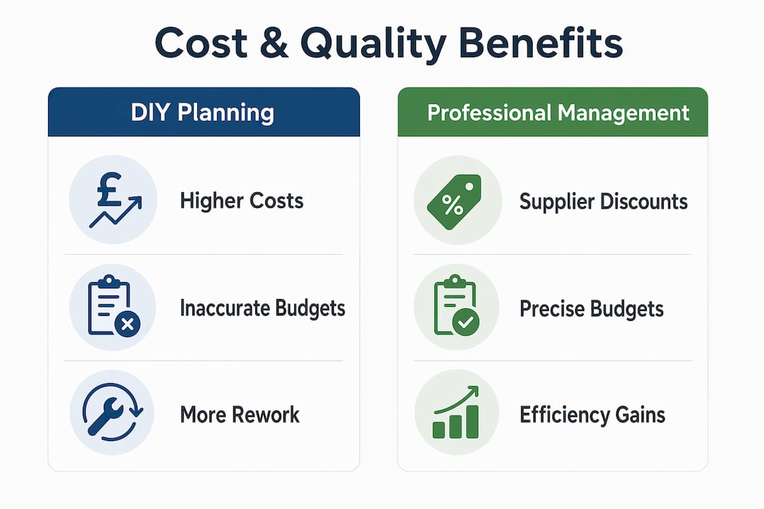 Infographic comparing cost and quality benefits of event planning