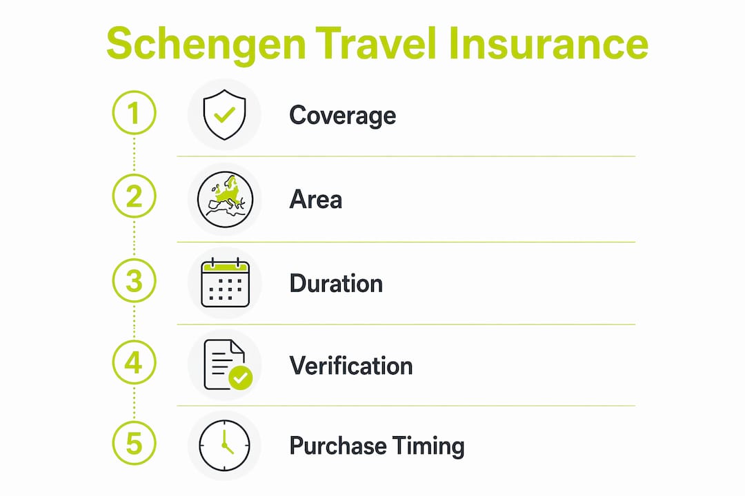 Infographic highlighting key Schengen insurance steps