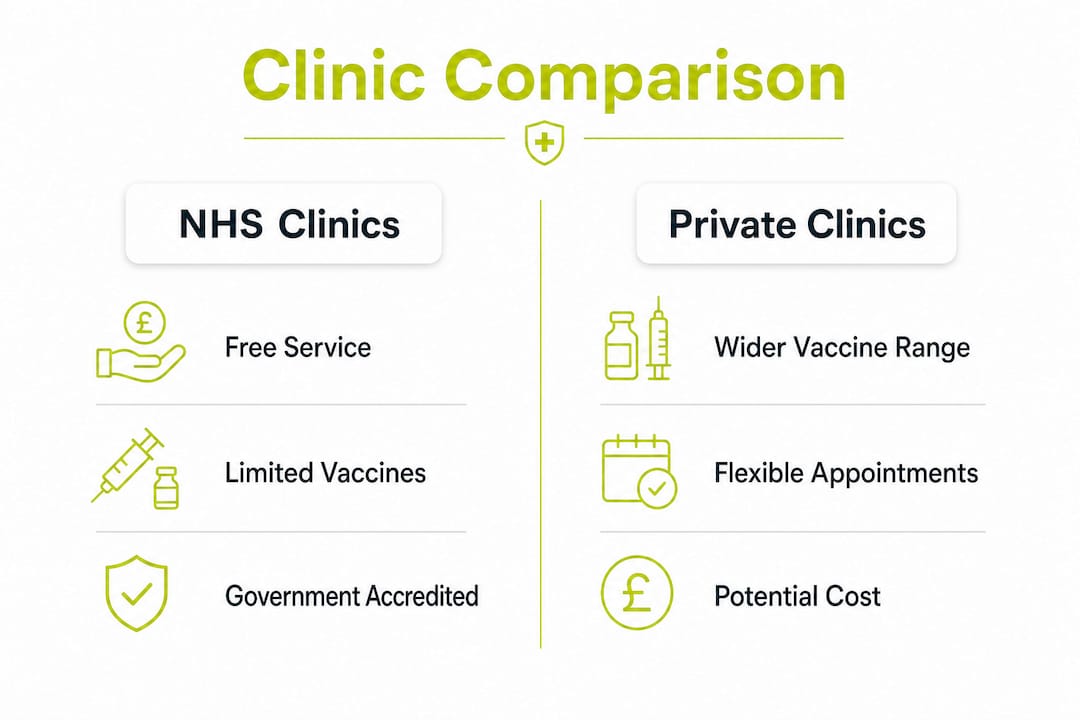 Infographic comparing NHS and private travel clinics