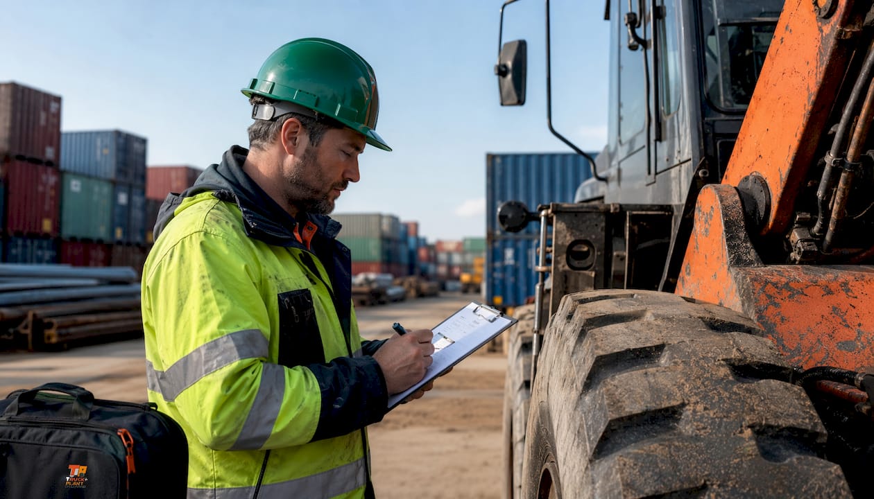 Risk engineer inspecting factory machinery