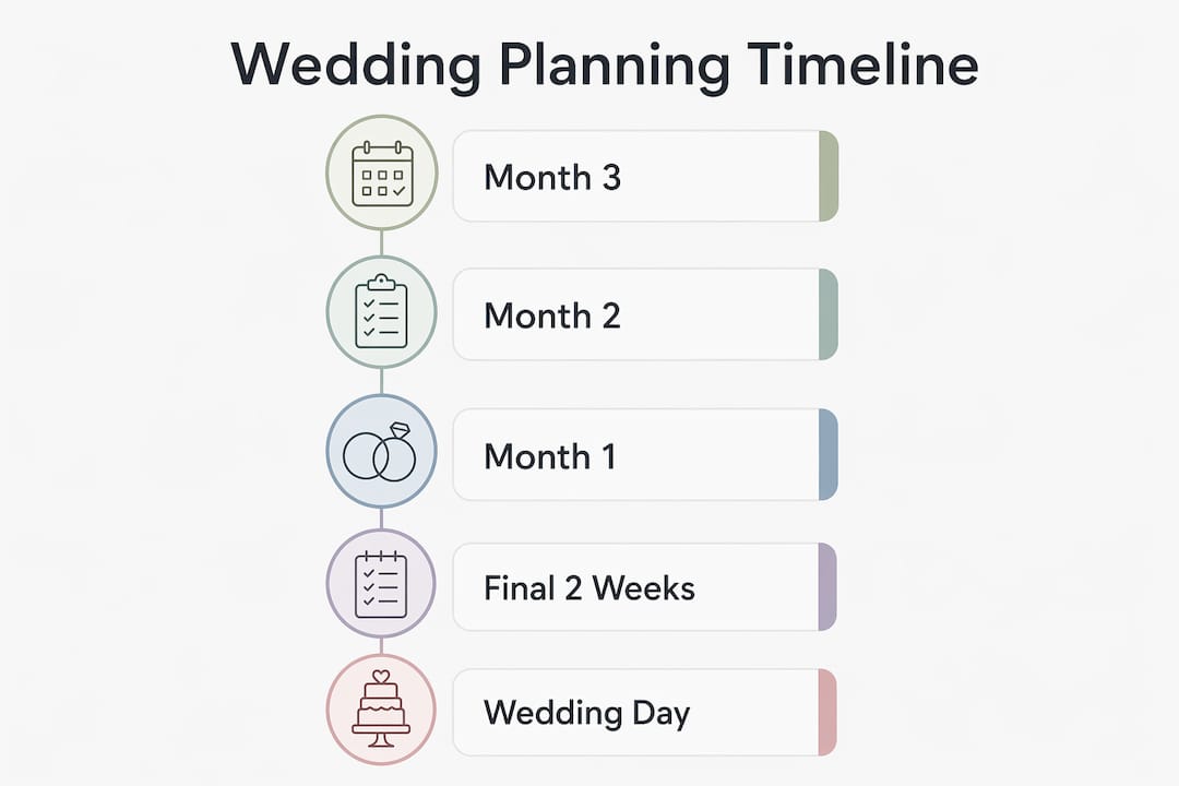 Infographic showing key wedding planning timeline steps