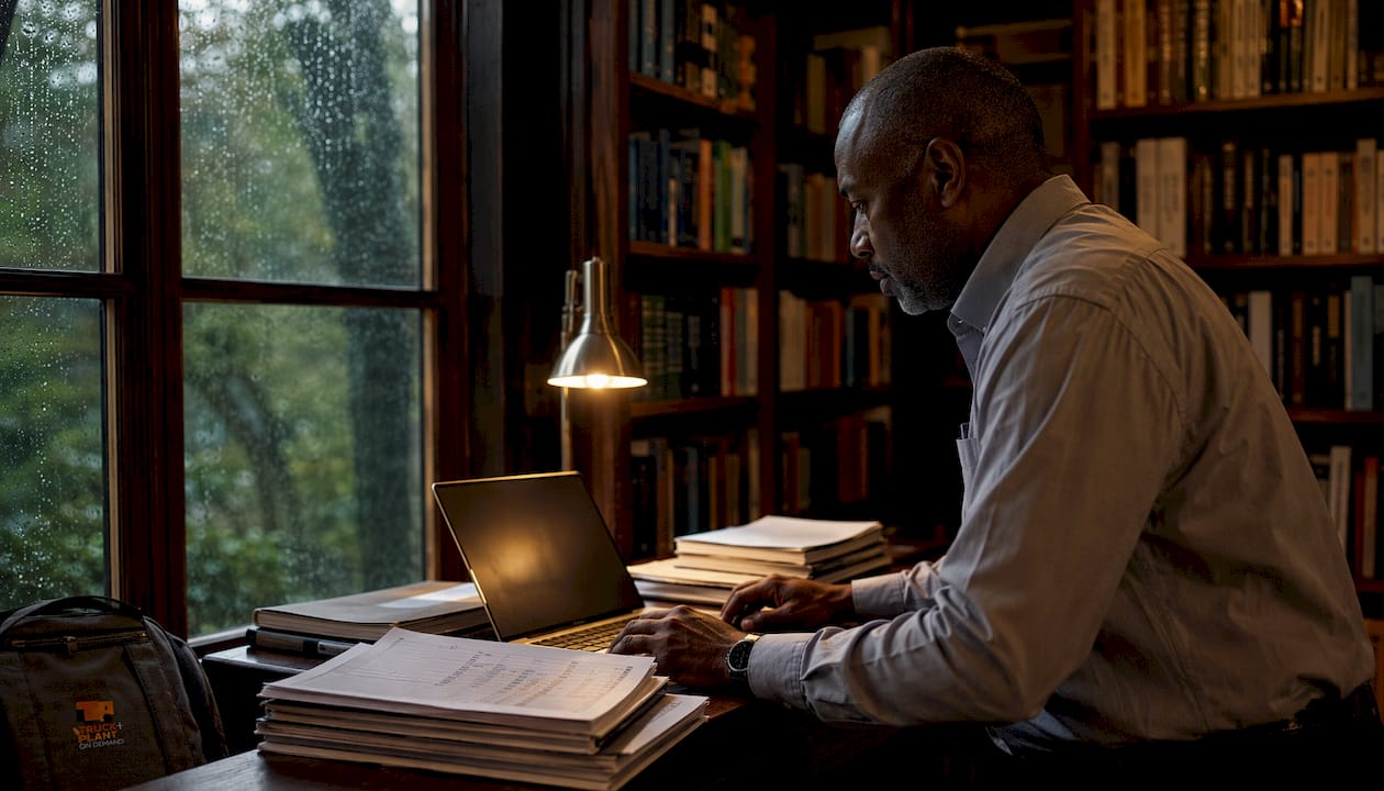 Actuary analyzing statistical data in office