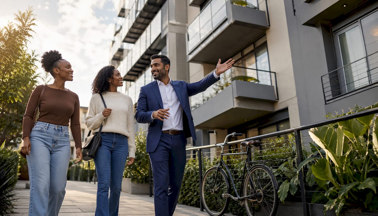 Estate agent showing house to young couple