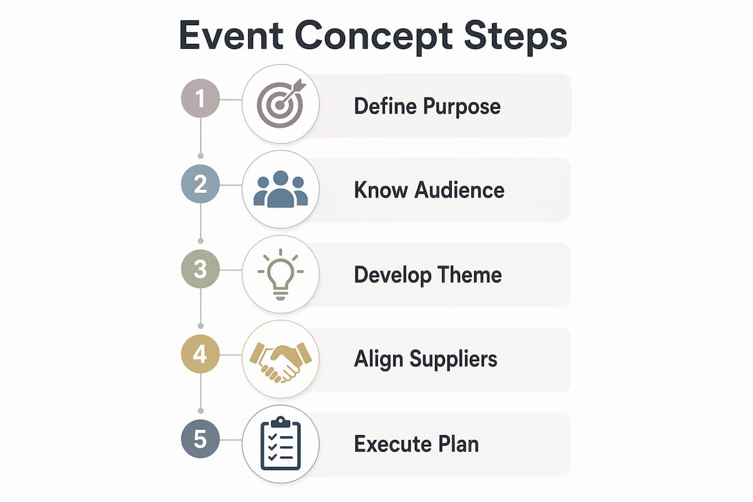 Infographic showing steps for event concept development