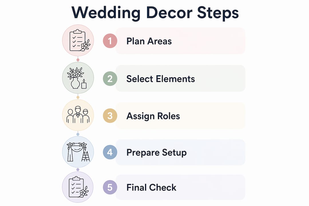 Infographic showing wedding decor checklist steps