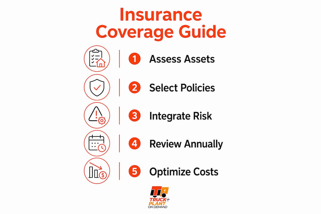 Infographic illustrating insurance coverage steps for fleet and plant