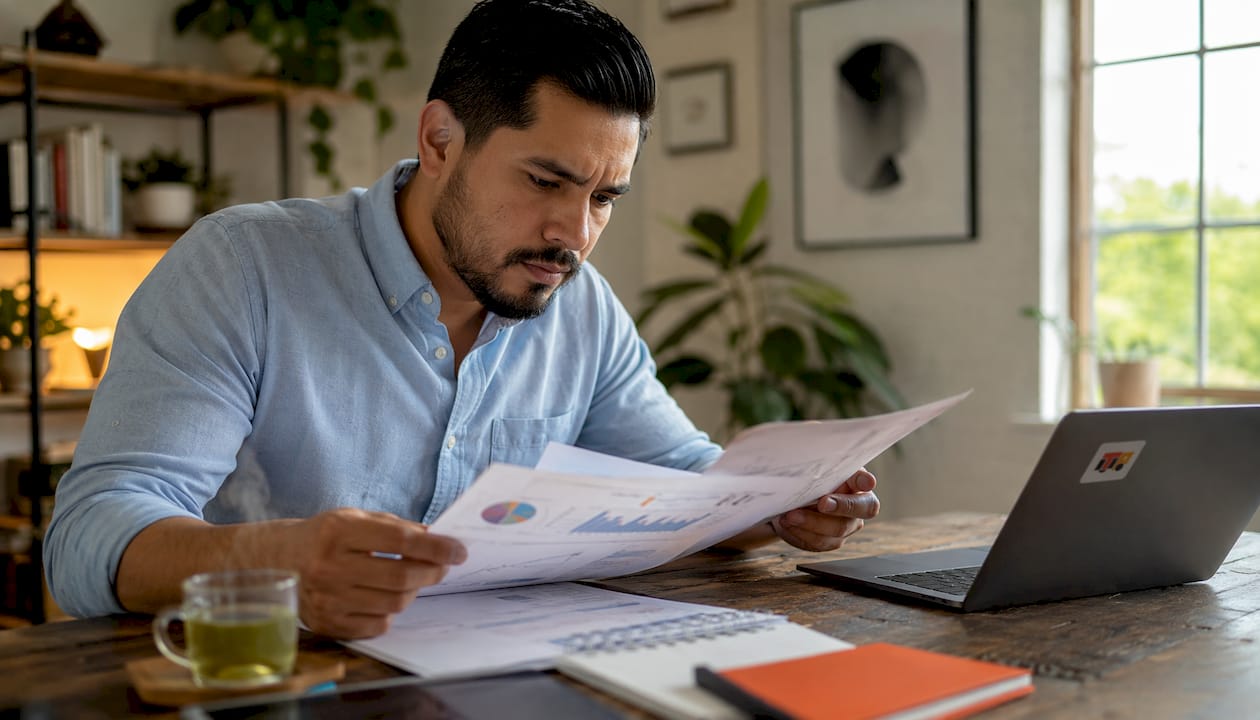Fleet manager reviewing telematics data at desk