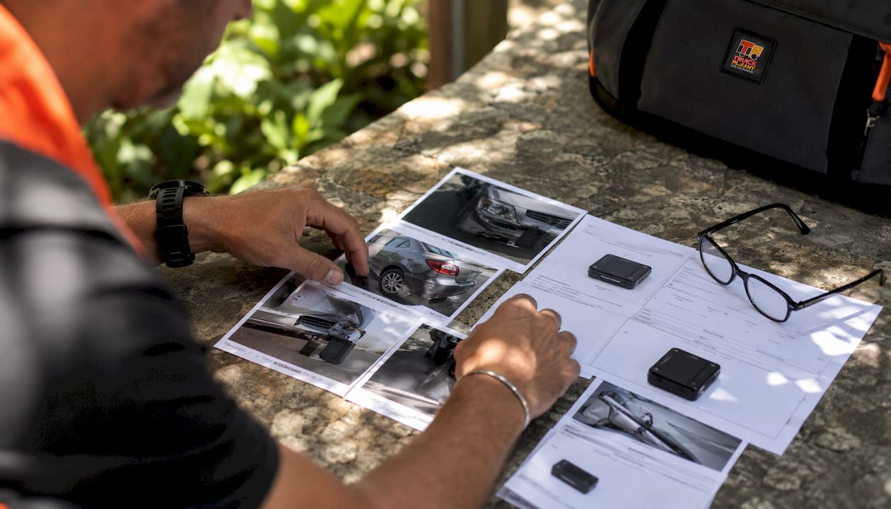 Hands organizing digital evidence for claims