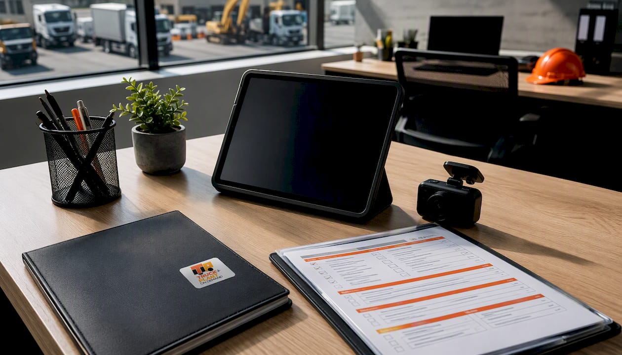 Close-up of fleet incident evidence tools on desk